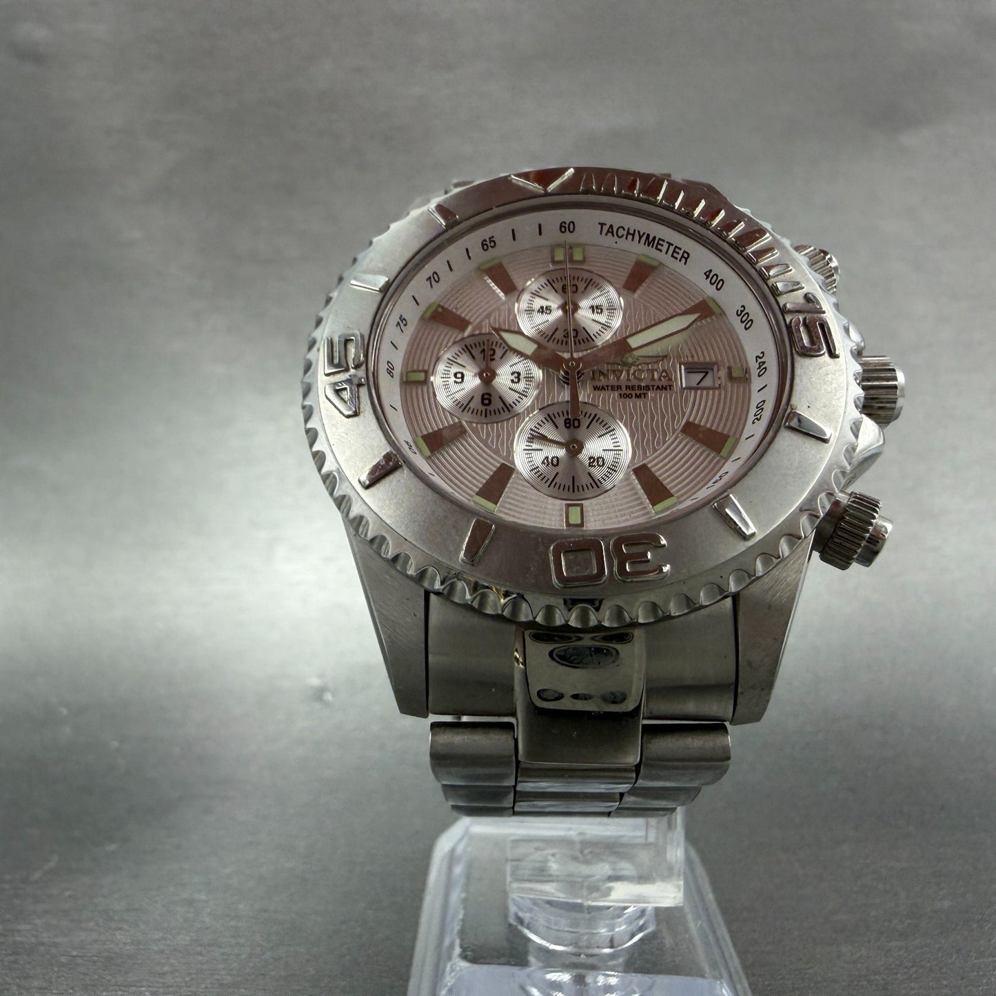 Invicta Chronograph Dive Watch men 44mm Silver Dial Steel Date 3197 New Batt5