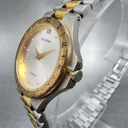 Bulova Watch Women 22mm Silver Dial Two Tone Round 9062101 New Battery