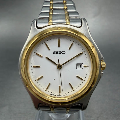 Seiko Watch Women 28mm White Dial Two Tone Date Round 7N82-0790 New Battery VTG0