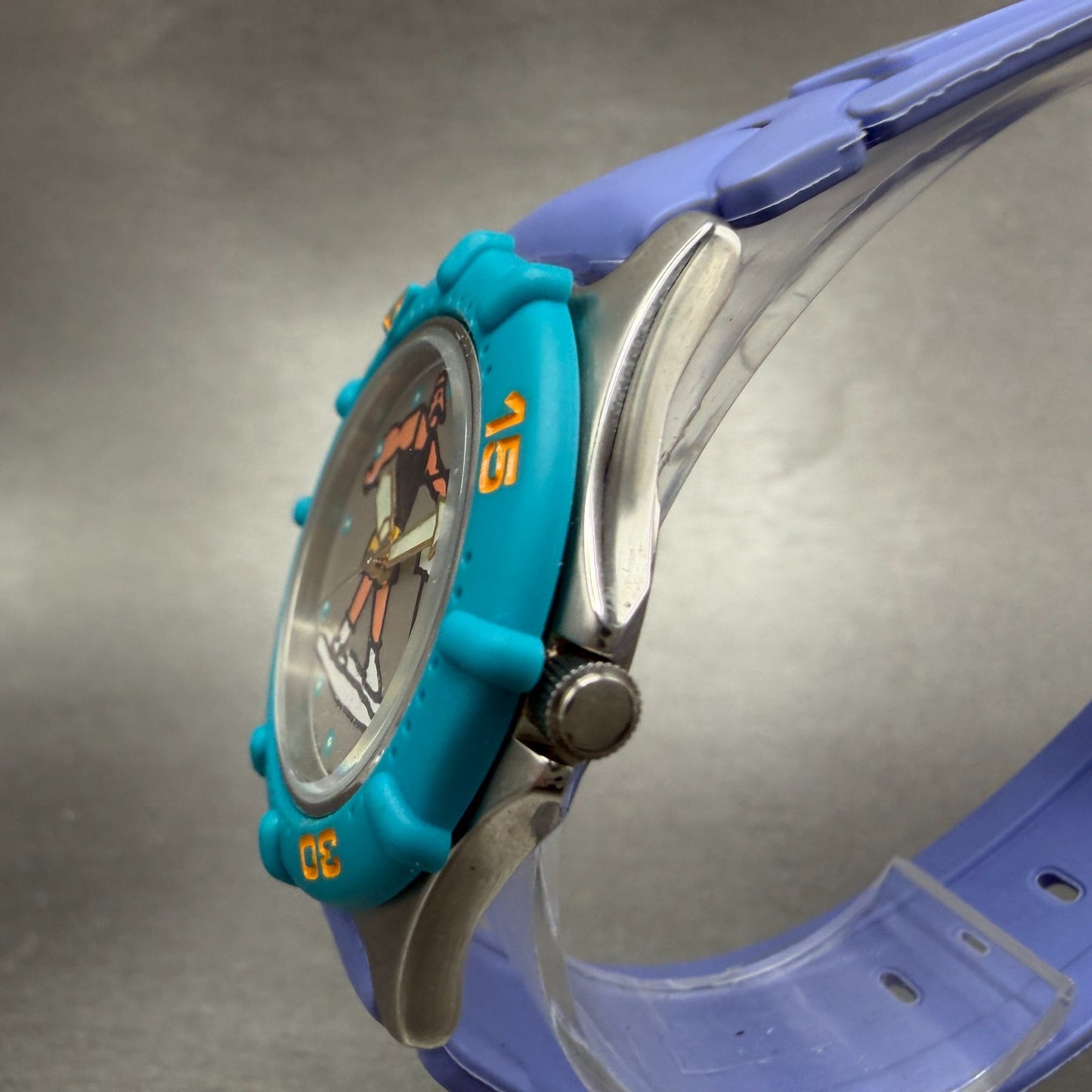 Casio Dive Watch Men 36mm Gray Dial Steel Blue Purple Manha Ttaners New battery2