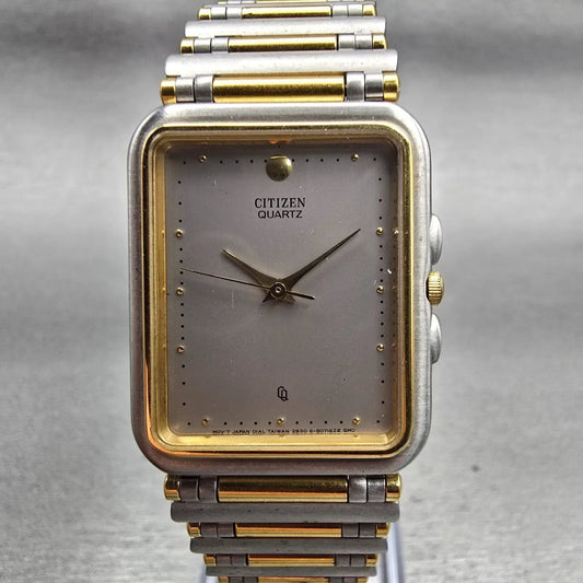 Citizen CQ Watch Men 24mm Gray Dial Two Tone Rectangle 2830-898974 New Battery0