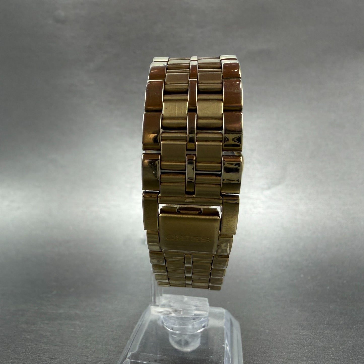 Seiko Watch Men 34mm Black Dial Gold Tone Round V701-2F30 New Battery Vintage7