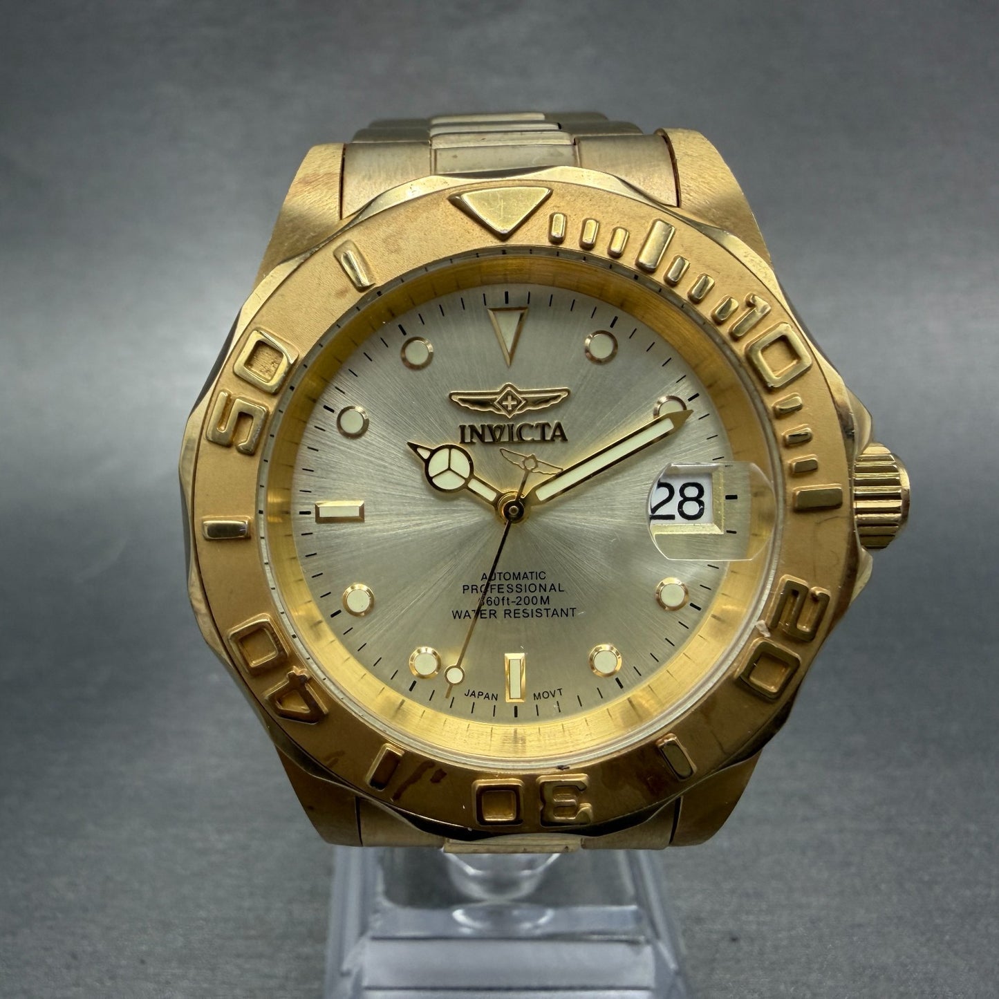 Invicta Pro Diver Watch Men 40mm Champagne Dial Gold Tone Date Automatic Runs0