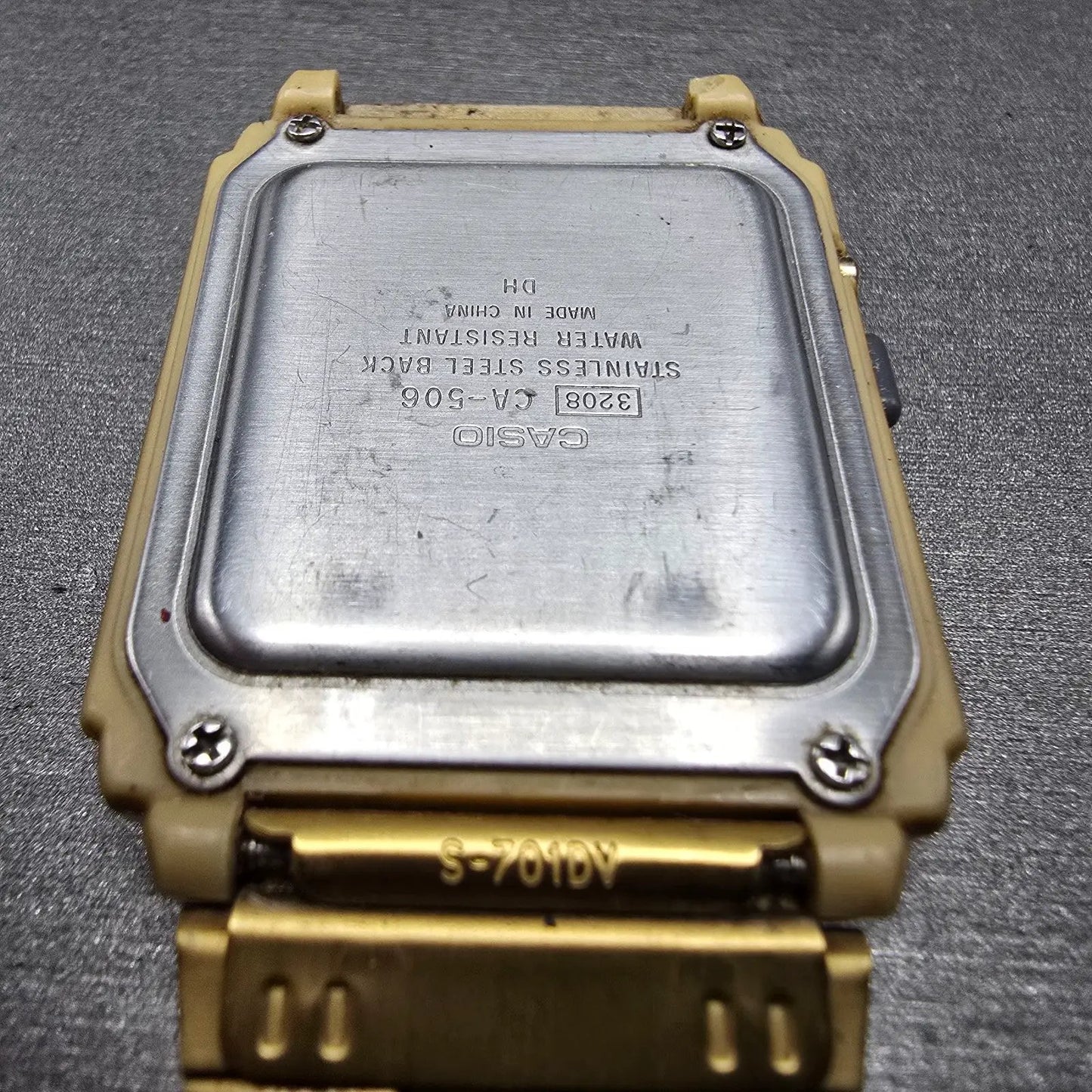 Casio Calculator CA-506 Watch Men 35mm Gold Alarm Chronograph READ!! New Battery14