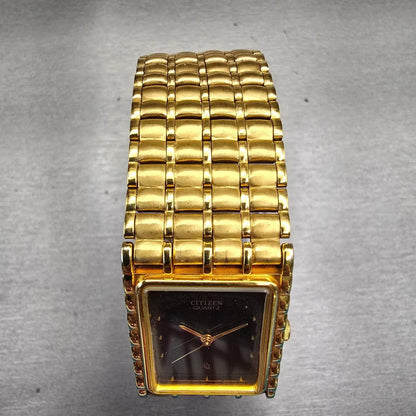 Citizen CQ Watch Men 24mm Black Dial Gold Tone Rectangle 6031-S07084 New Battery4