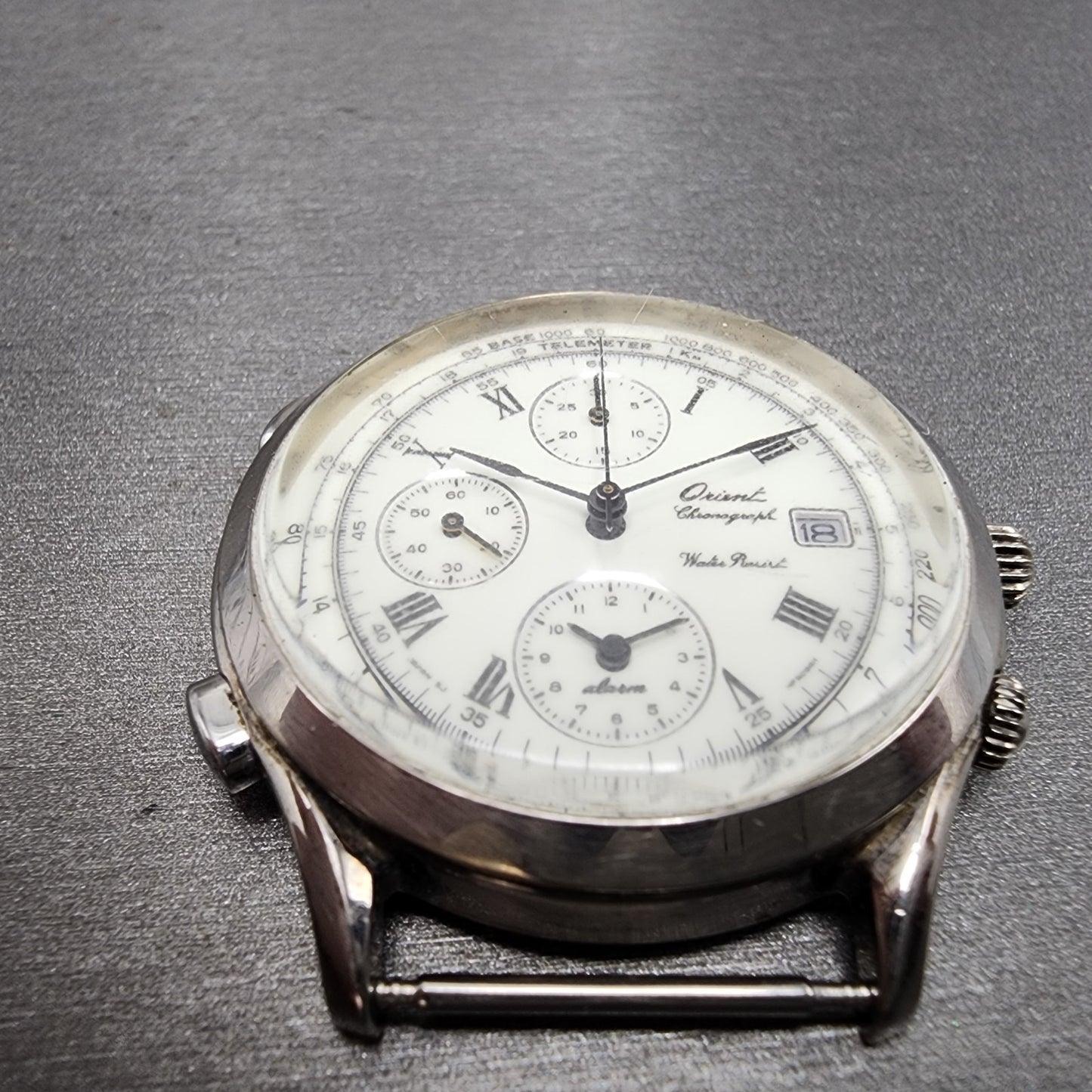 Orient Chronograph Watch Men 39mm White Dial Silver Tone Date Alarm READ!!!!!!!!2