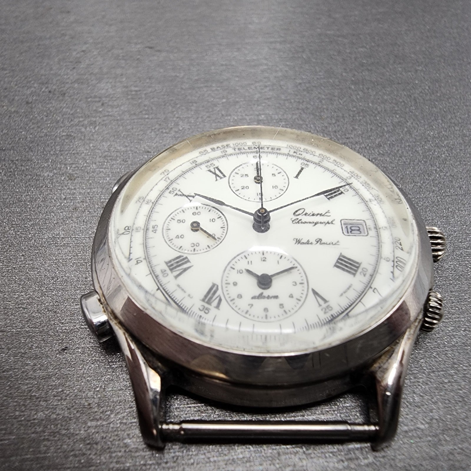 Orient Chronograph Watch Men 39mm White Dial Silver Tone Date Alarm READ!!!!!!!!2