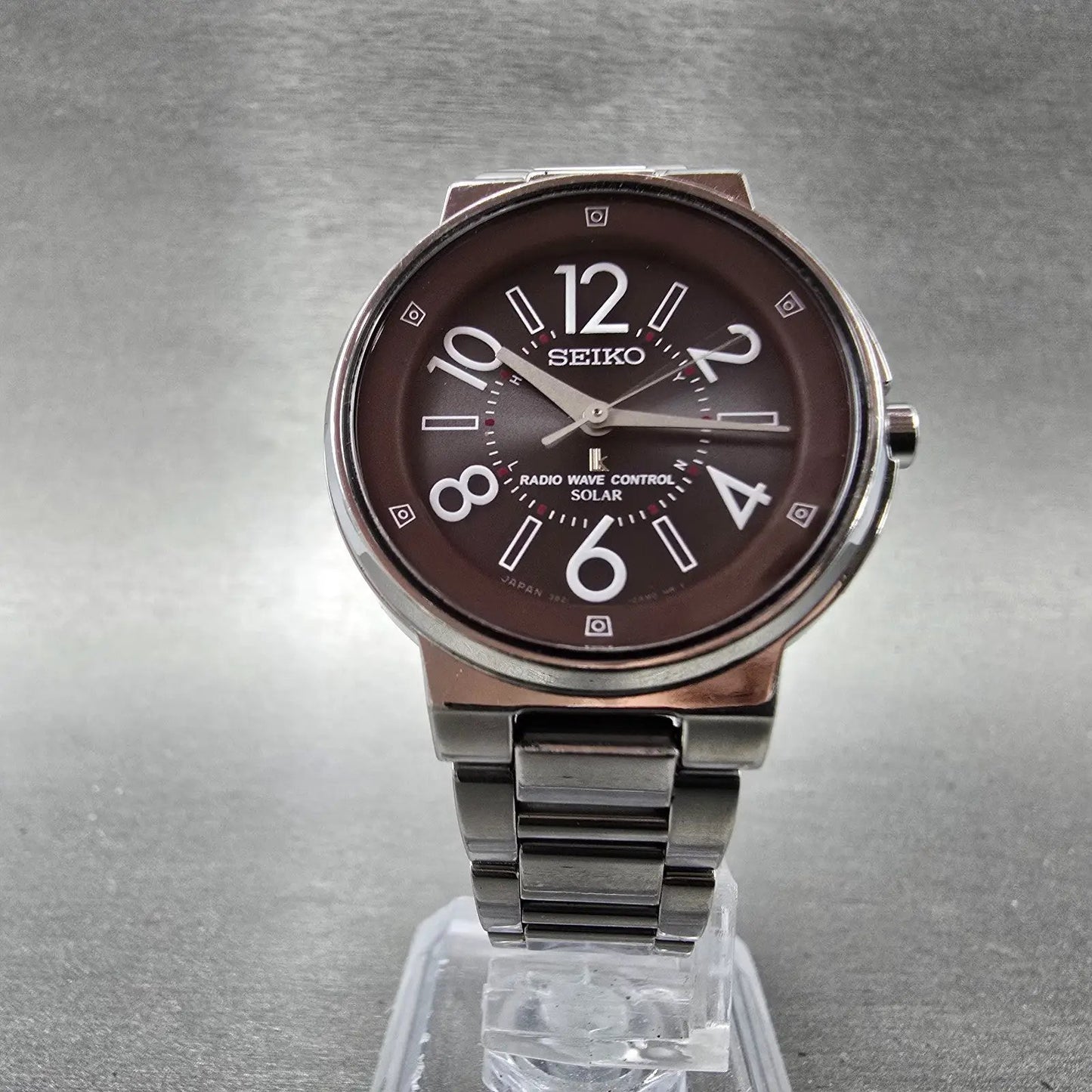 Seiko Lukia Solar Watch Women 30mm Brown Dial Silver Tone Atomic Round PARTS!!!!6