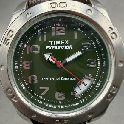 Timex Expedition Perpetual Calendar Watch Men 41mm Green Dial Silver Date NewBat1