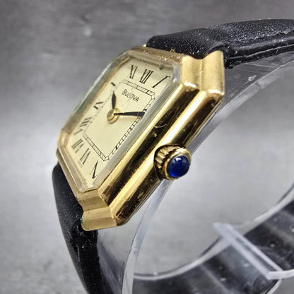 Bulova Watch Women 24mm Cream Dial Gold Tone Octagon Manual Wind Runs VTG2