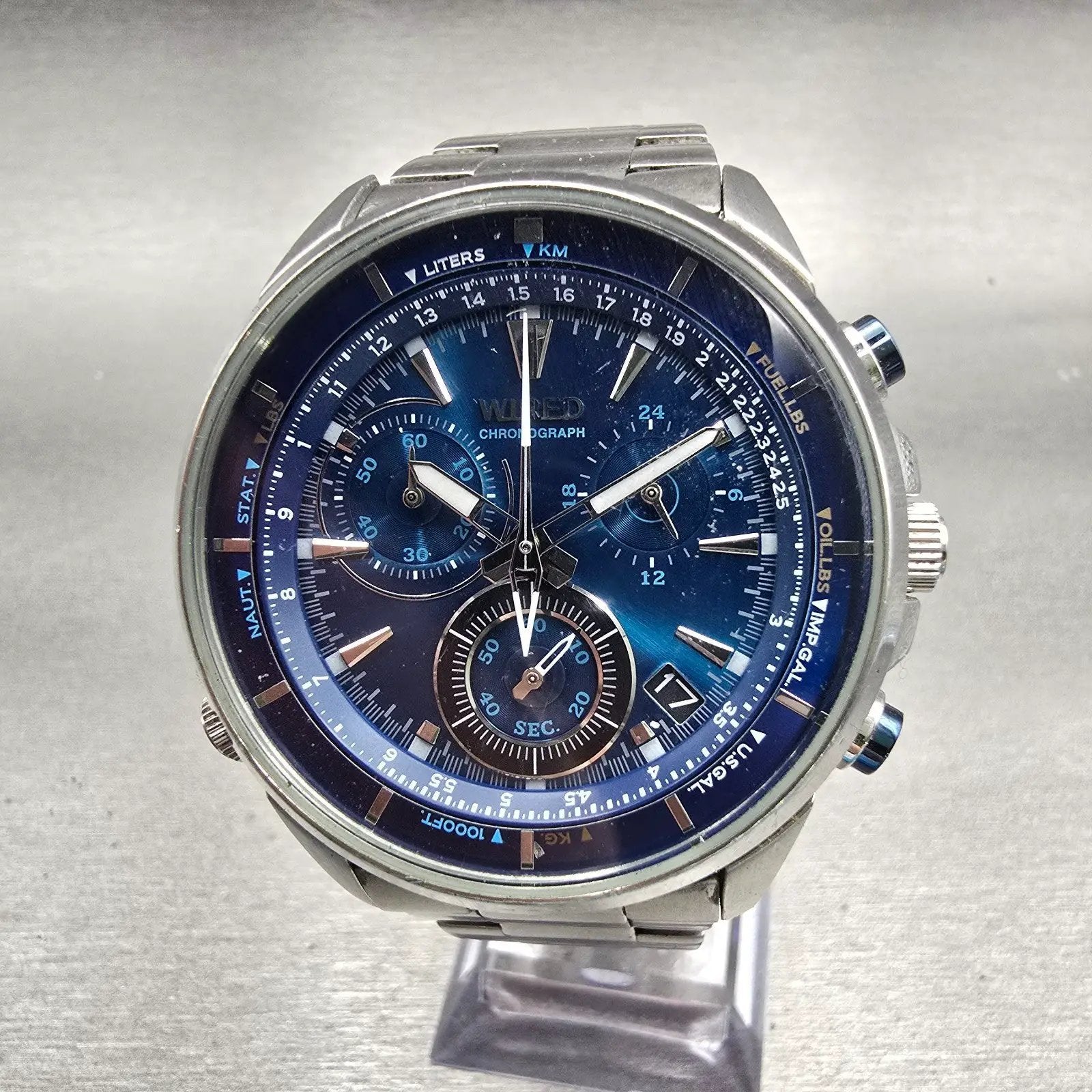 Seiko Wired Chronograph Watch Men 44mm Blue Dial Silver Tone VK68-KX20 New Batt0