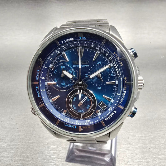 Seiko Wired Chronograph Watch Men 44mm Blue Dial Silver Tone VK68-KX20 New Batt0