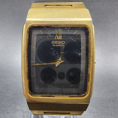 Seiko Tank Watch Men 26mm Black Dial Gold Tone Rectangle 5Y30-5B59 READ!!!! Runs