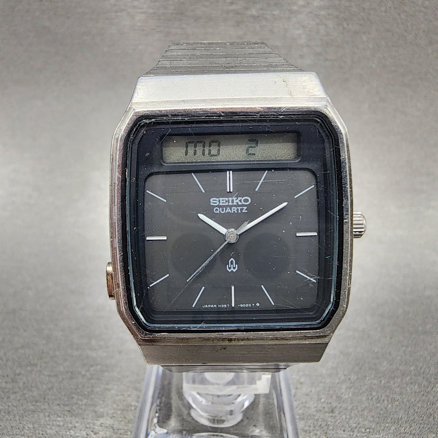 Seiko Analog Digital Watch Men 31mm Black Dial Silver Tone READ!!!!! New Battery0