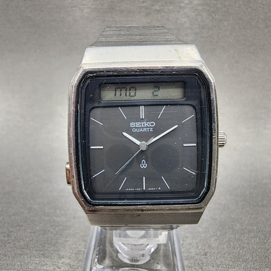 Seiko Analog Digital Watch Men 31mm Black Dial Silver Tone READ!!!!! New Battery0