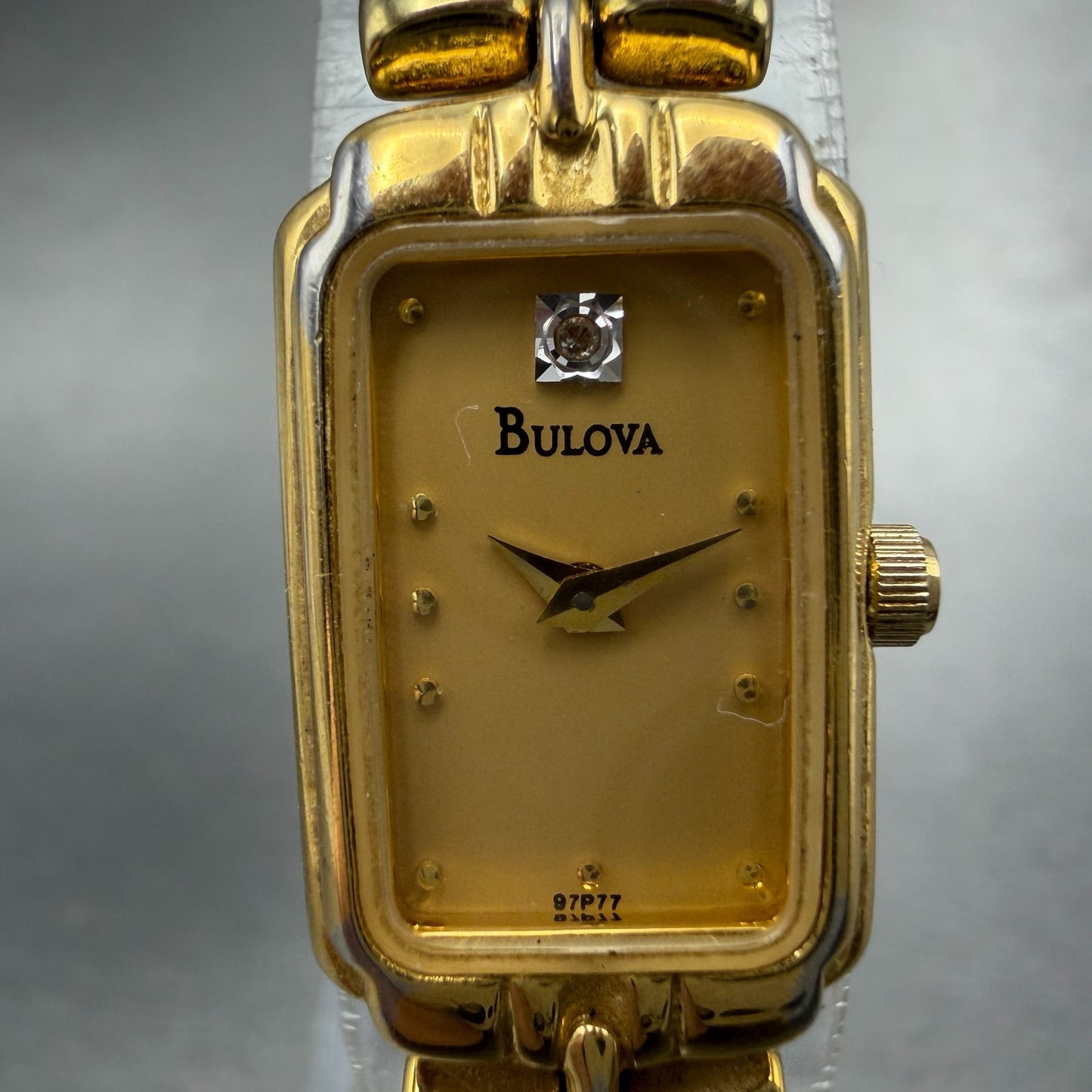 Bulova Tank Watch Women 14mm Champagne Dial Gold Tone Rectangle 97P77 NewBattery1