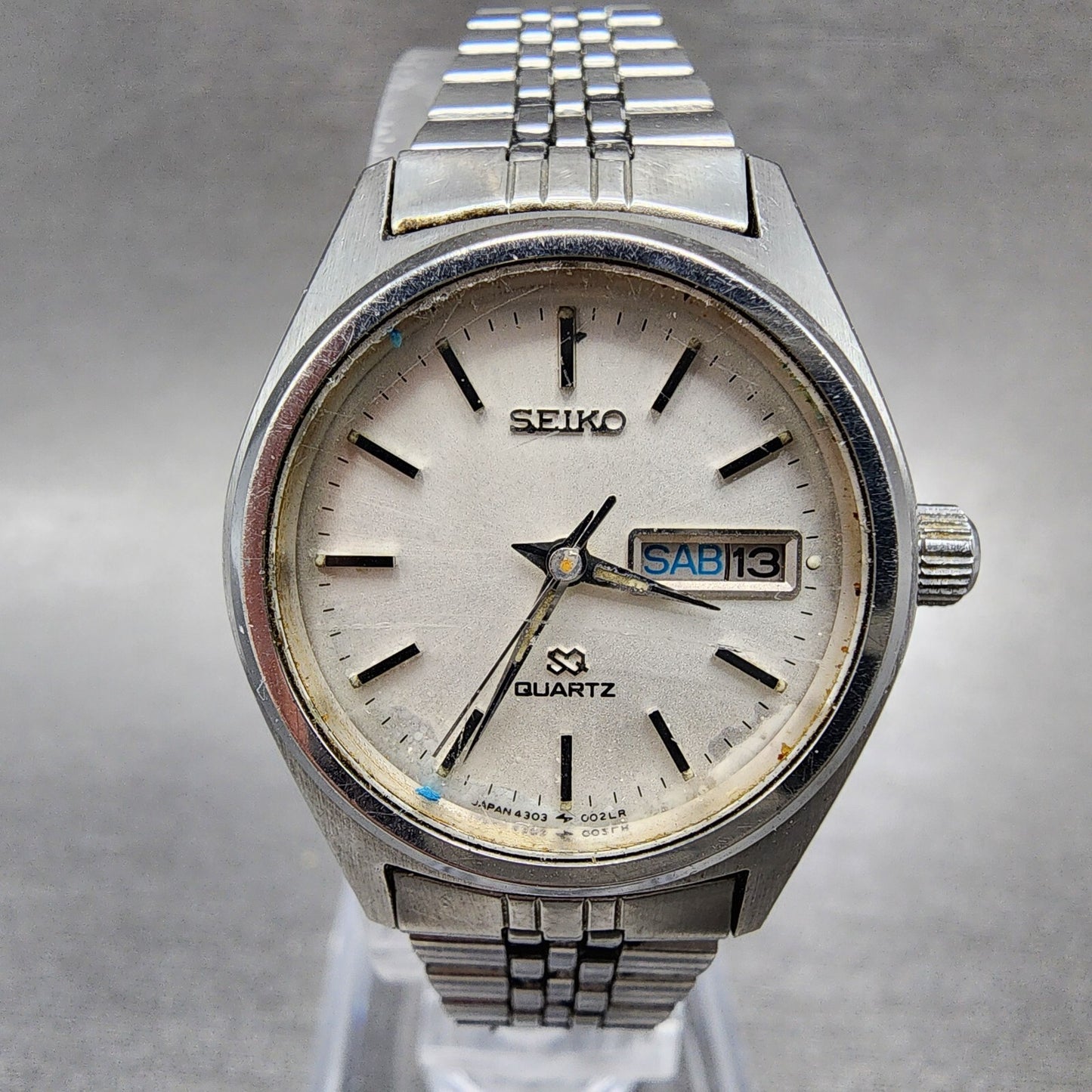 Seiko SQ Watch Women 24mm White Dial Silver Tone Daydate Round 43030029 New Bat1