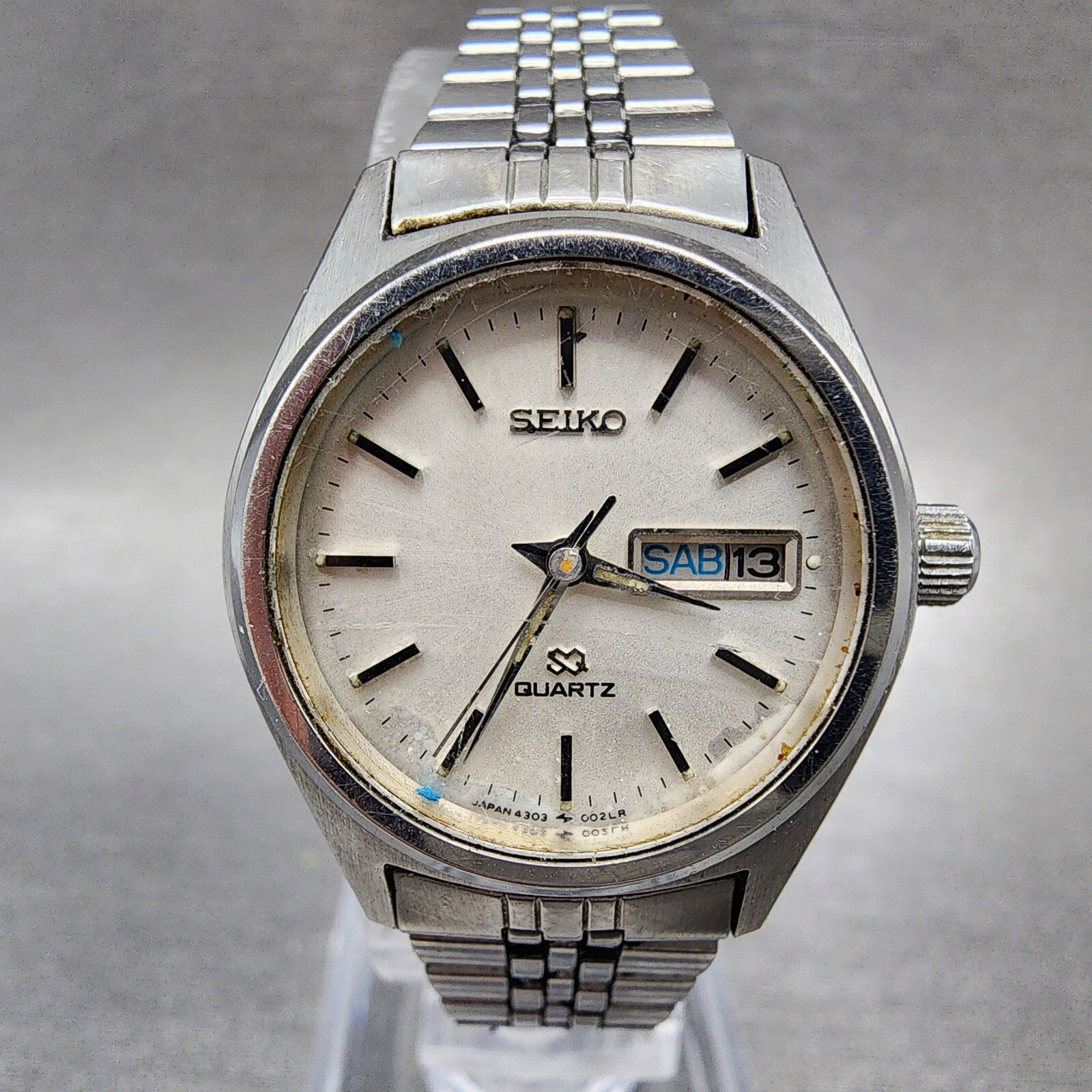 Seiko SQ Watch Women 24mm White Dial Silver Tone Daydate Round 43030029 New Bat1
