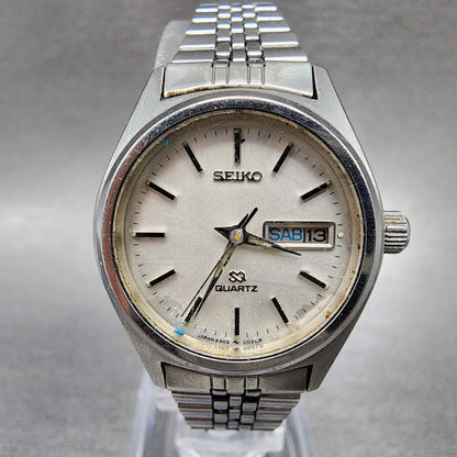 Seiko SQ Watch Women 24mm White Dial Silver Tone Daydate Round 43030029 New Bat1