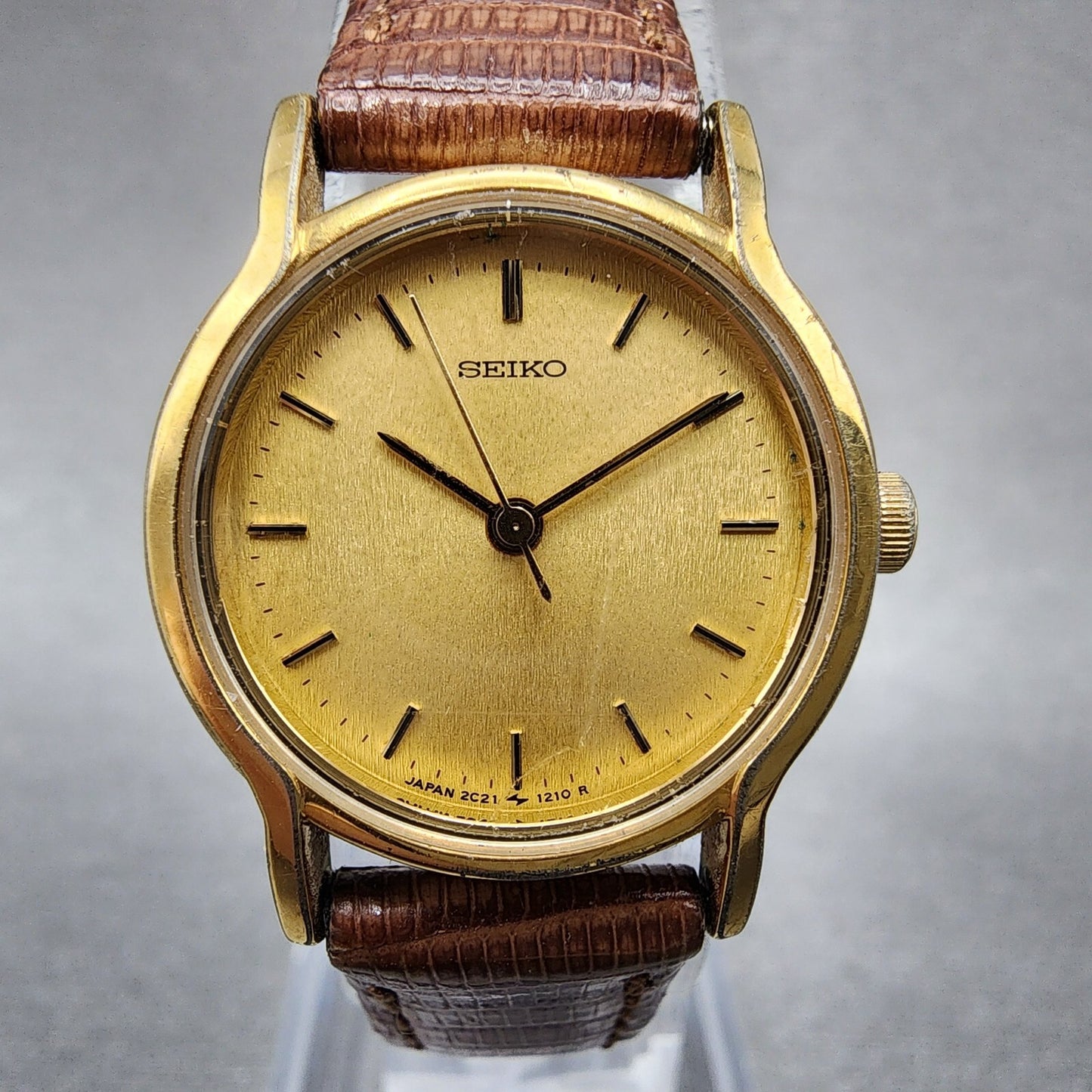 VTG Seiko Watch Women 23mm Gold Dial Gold Tone Round 2C210340 New Battery1