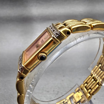 Seiko Watch Women 13mm Pink Dial Gold Tone Diamonds Rectangle 2E20-7191 New Batt2