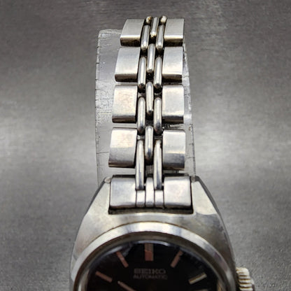 Seiko Automatic Watch Women 24mm Black Dial Silver Tone Date 2205-0050 Runs