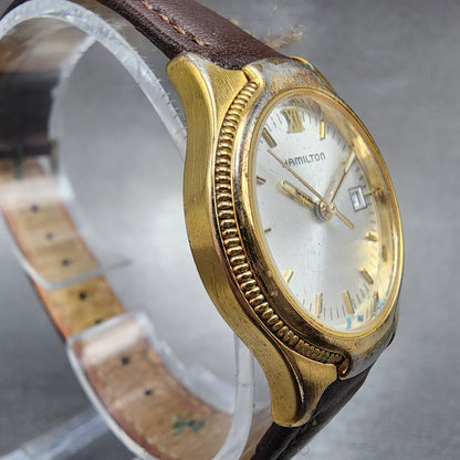 Hamilton Watch Women 26mm Silver Dial Gold Tone Date Round 8460 PARTS4