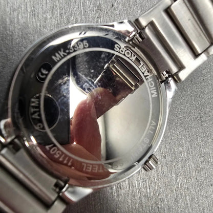 Michael Kors Kerry Watch Women 40mm MOP Dial Silver Tone Gemmed MK3395 New Batt10