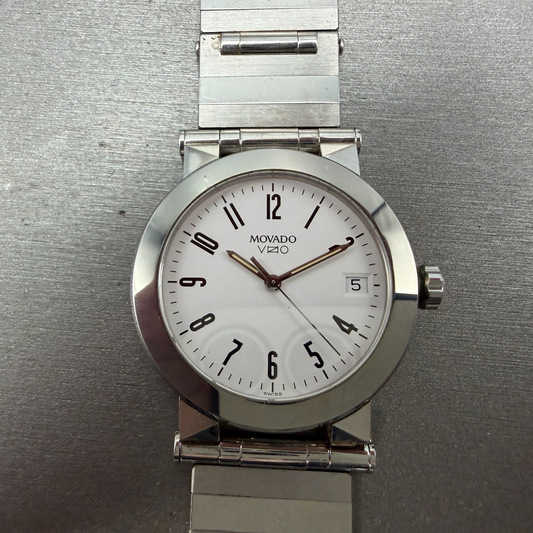 Movado Vizio Watch Men 35mm White Dial Tungsten Date Round 83 C2 878 New Batt0