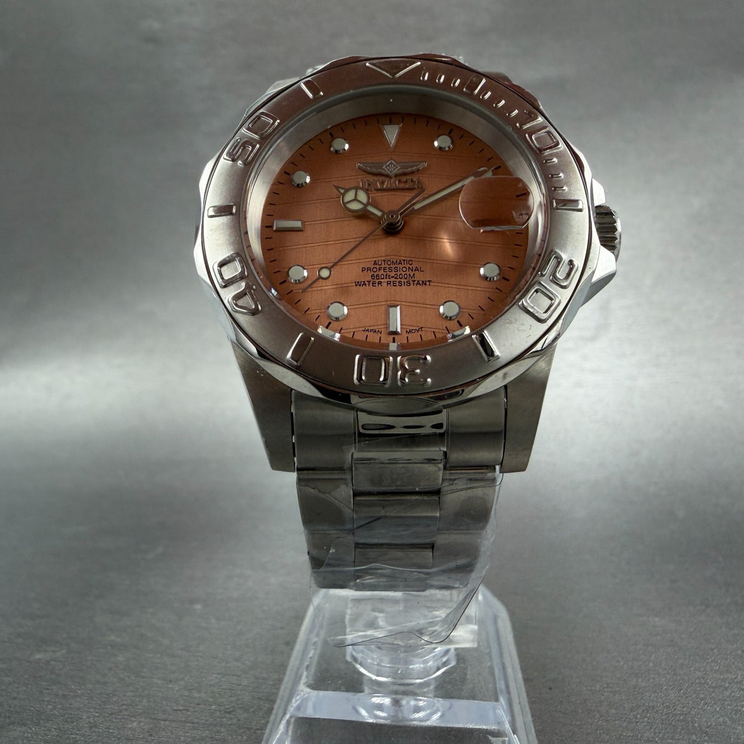 Invicta Pro Diver Watch Men 38mm Rose Dial Steel Date Automatic Runs 22515