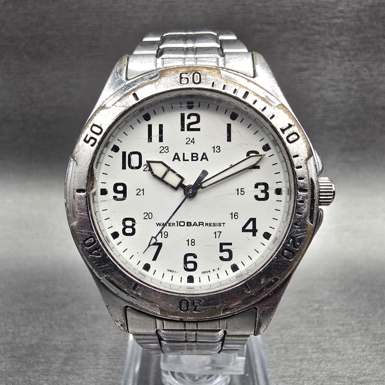 Seiko Alba Watch Men 36mm White Dial Silver Tone Round V501-0DA0 New Battery D0