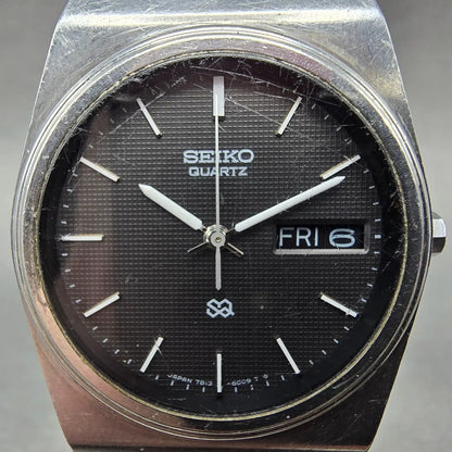 Seiko SQ Watch Men 34mm Black Dial Silver Tone Daydate Round 7813-6019 New Batt2