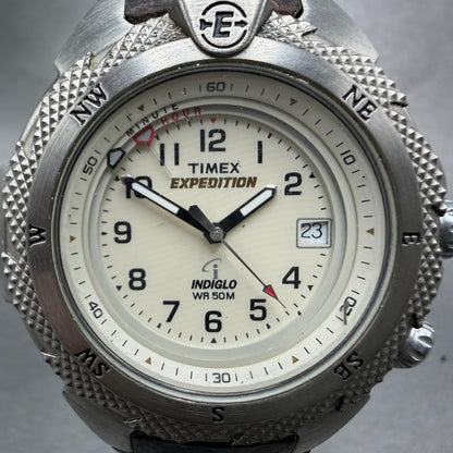 Timex Expedition Watch Men 41mm White Dial Silver Tone Alarm Date New Battery1