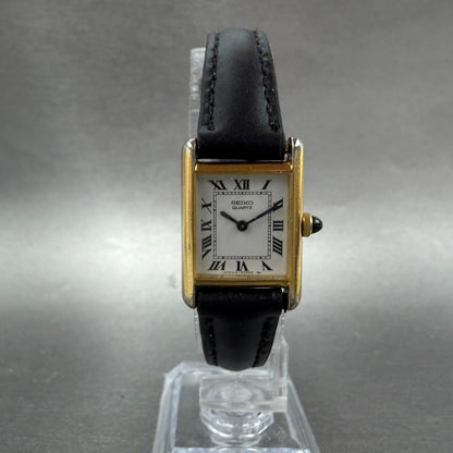 Seiko Tank Watch Women 18mm White Dial Gold Tone 1400-5039 New Battery VTG TNT45