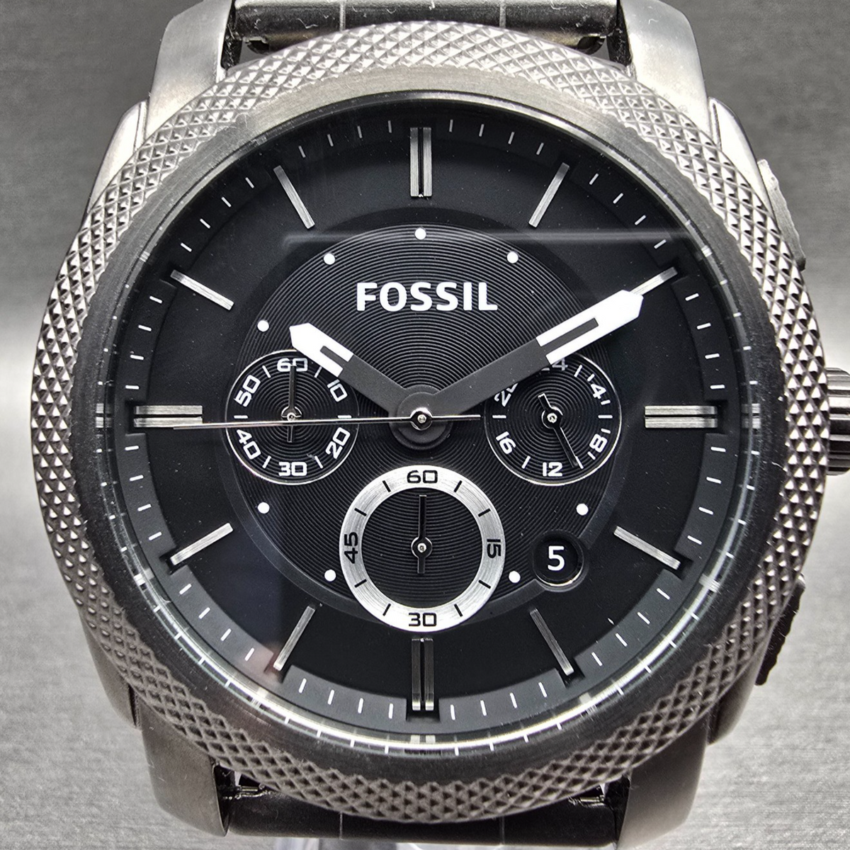 Fossil Machine Watch Men 45mm Gray Dial Gray Tone Chrono Date FS4662 New Battery1
