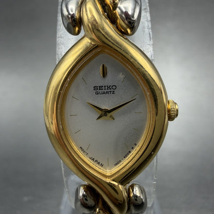 Seiko Watch Women 17mm Silver Dial Two Tone Oval Vintage 1N00-6C79 New Battery1