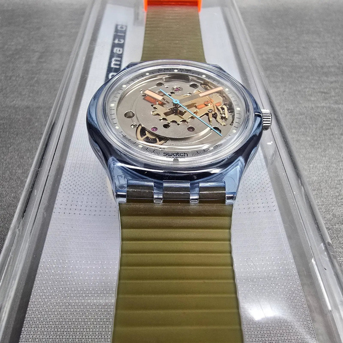 Swatch Automatic Blue Matic Watch Men 36mm Skeleton Dial Blue Case SAN100 NOS4