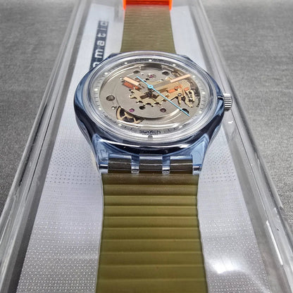 Swatch Automatic Blue Matic Watch Men 36mm Skeleton Dial Blue Case SAN100 NOS4