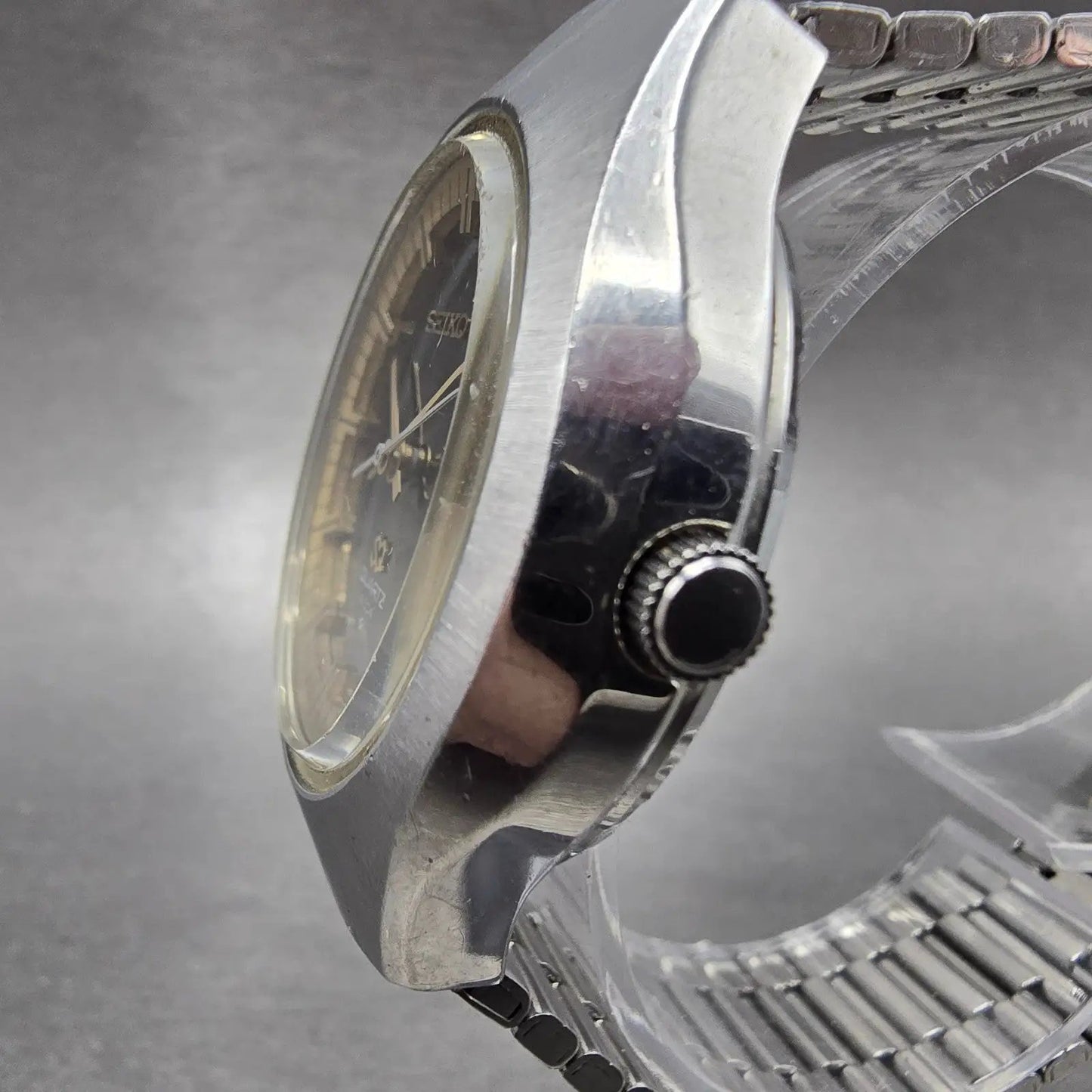 Seiko SQ Watch Men 37mm Black Dial Silver Tone Daydate 0903-8007 New Battery VTG2