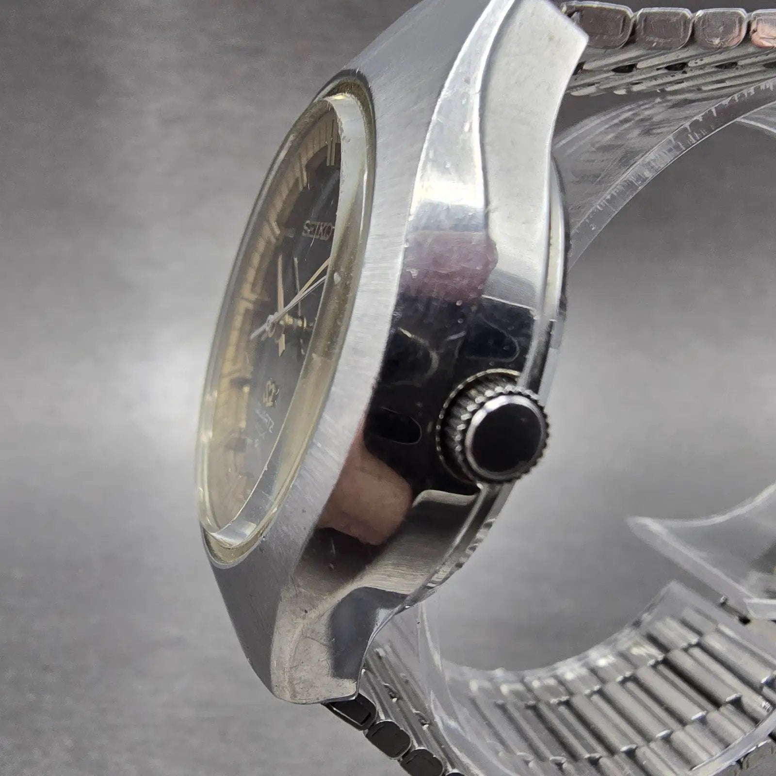 Seiko SQ Watch Men 37mm Black Dial Silver Tone Daydate 0903-8007 New Battery VTG2
