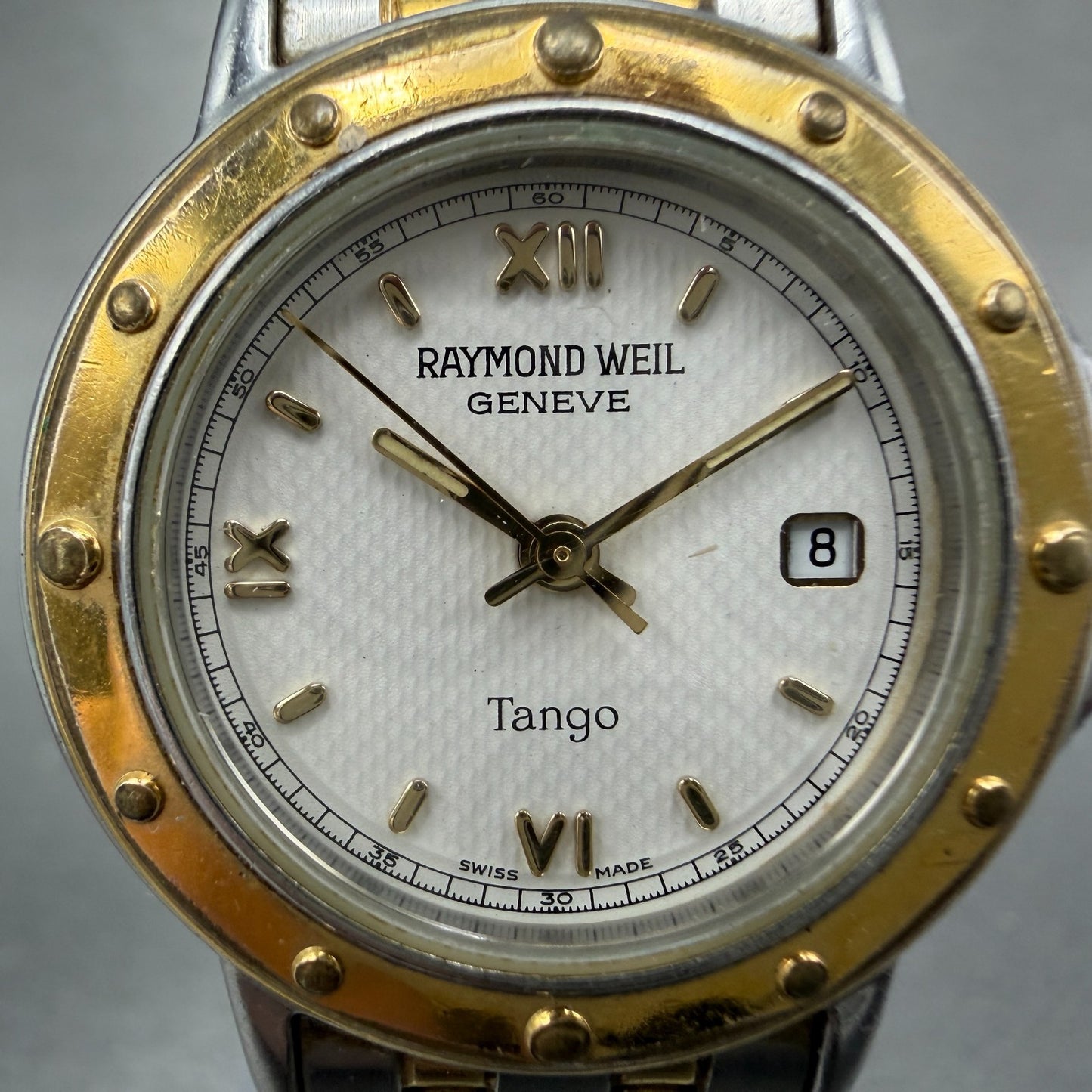 Raymond Weil Tango Watch Women 28mm White Dial Two Tone Date Round 5360 New Bat81