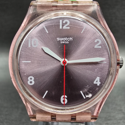 Swatch Merry Berry Watch Women 34mm Pink Dial Clear Case Round GP150 New Battery3