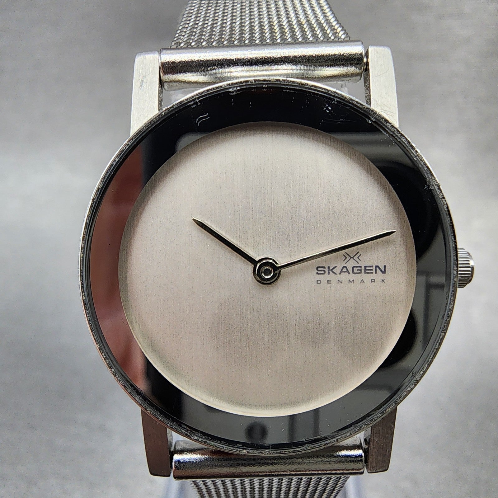 Skagen Watch Women 27mm Silver Dial Silver Tone Round Mesh Band New Battery1