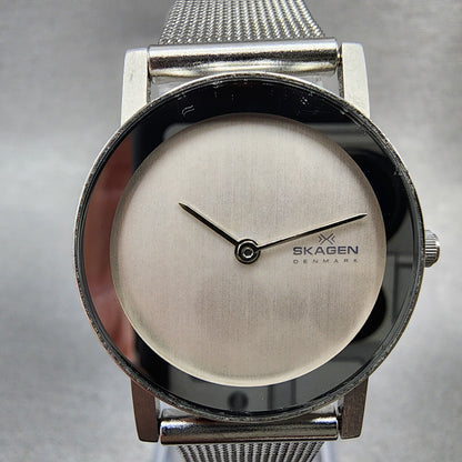 Skagen Watch Women 27mm Silver Dial Silver Tone Round Mesh Band New Battery1