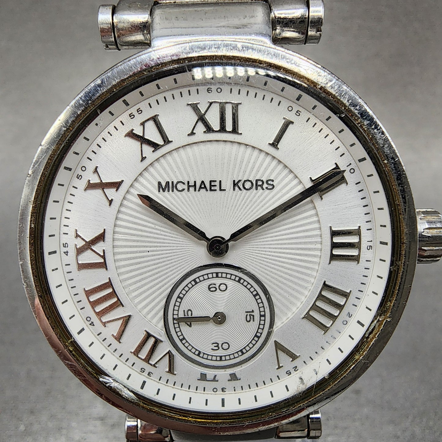 Michael Kors Skylar Watch Women 42mm White Dial Silver Tone MK5866 New Battery1