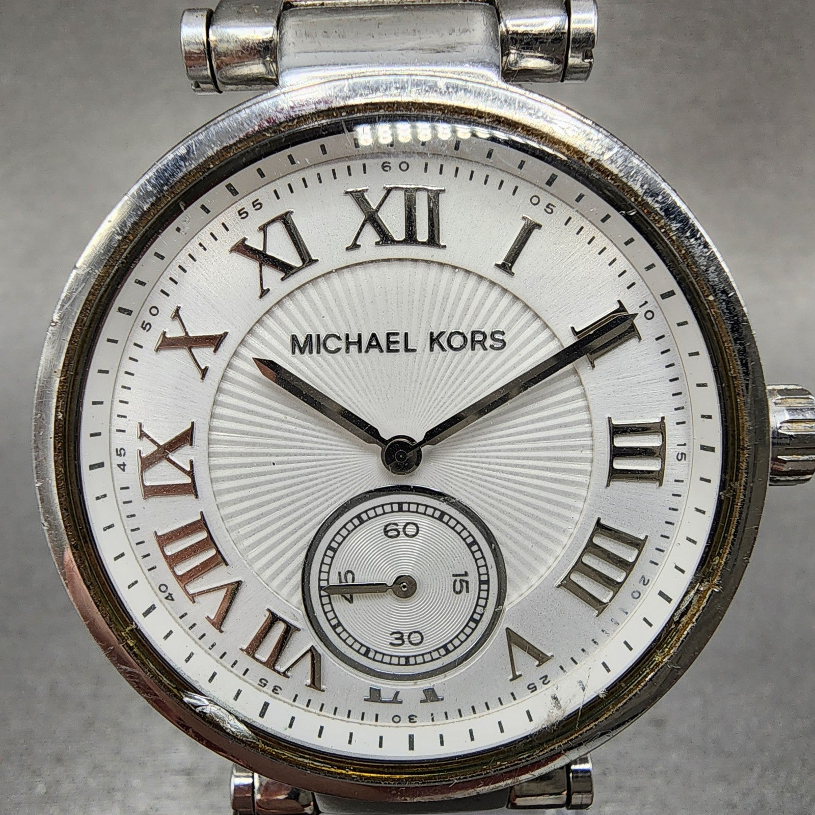 Michael Kors Skylar Watch Women 42mm White Dial Silver Tone MK5866 New Battery1