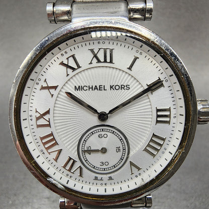 Michael Kors Skylar Watch Women 42mm White Dial Silver Tone MK5866 New Battery1