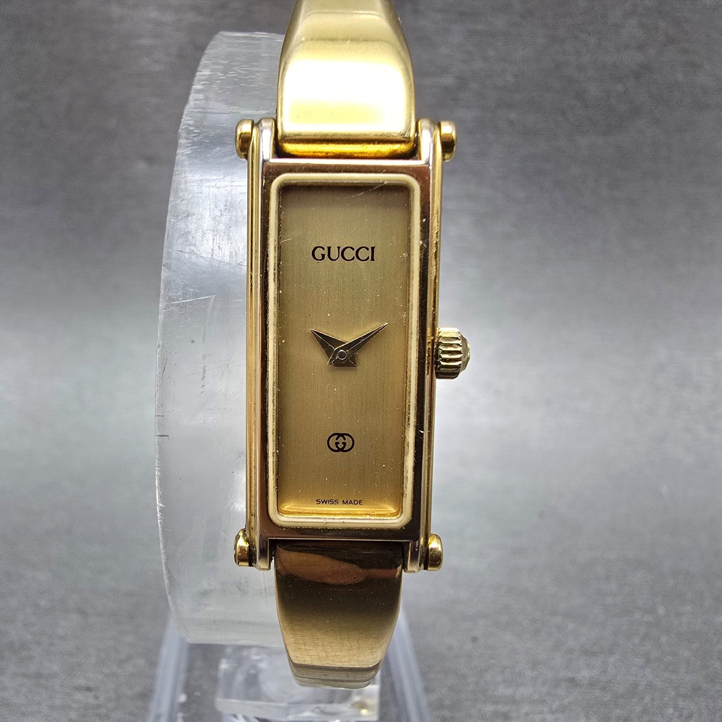 Gucci 1500L Tank Watch Women 13mm Champagne Dial Gold Tone Rectangle New Bat Box2