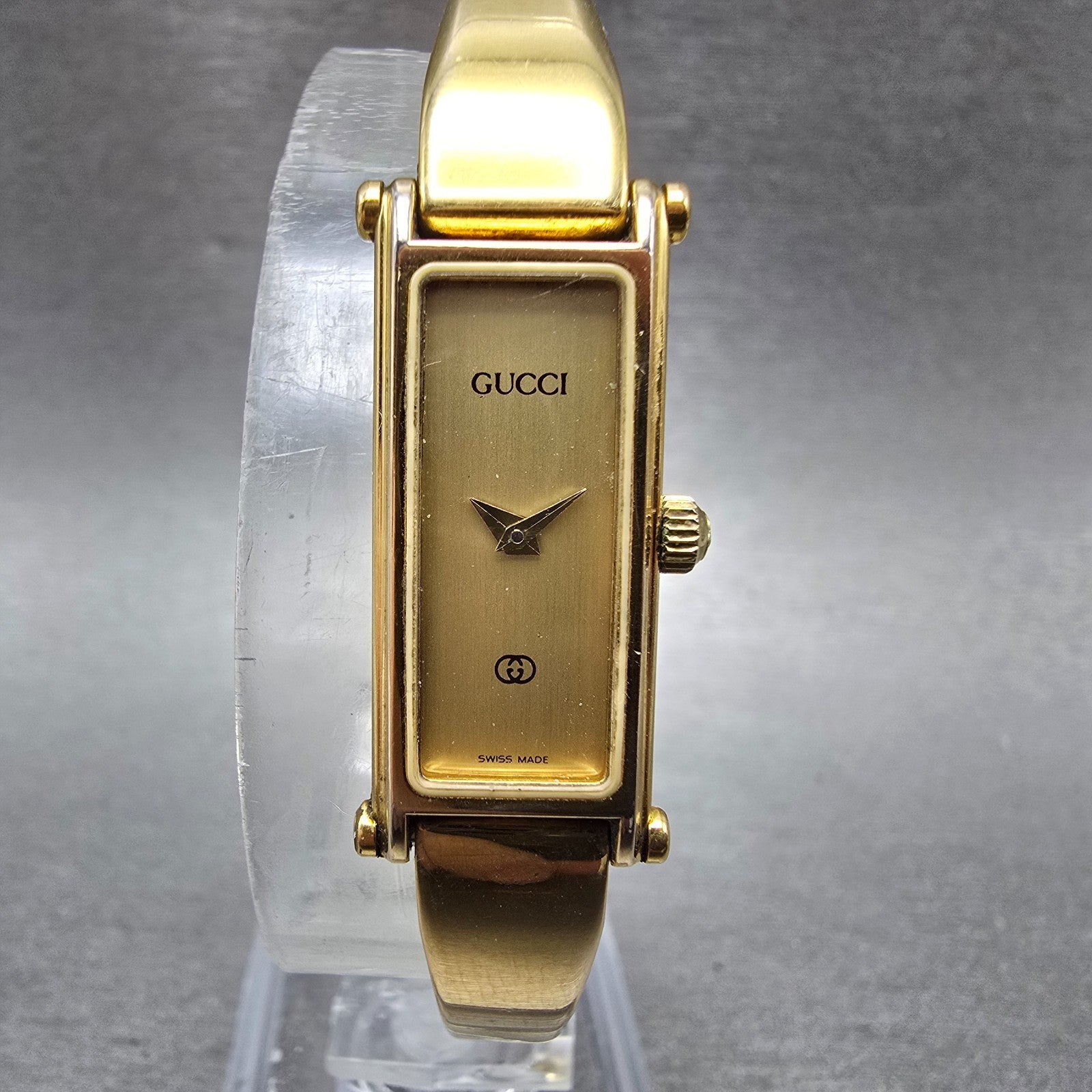 Gucci 1500L Tank Watch Women 13mm Champagne Dial Gold Tone Rectangle New Bat Box2