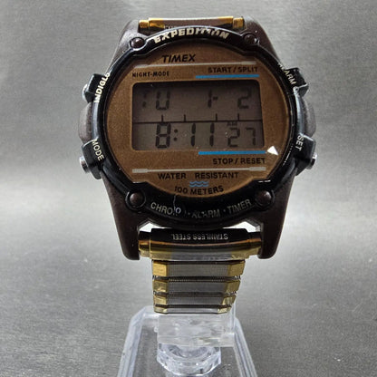 Timex Expedition Watch Men 39mm Digital Brown Black Round Alarm Chrono New Batt5